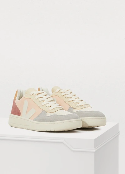 Shop Veja V-10 Tricolor Suede Sneakers In Multico/rose/natural/gris