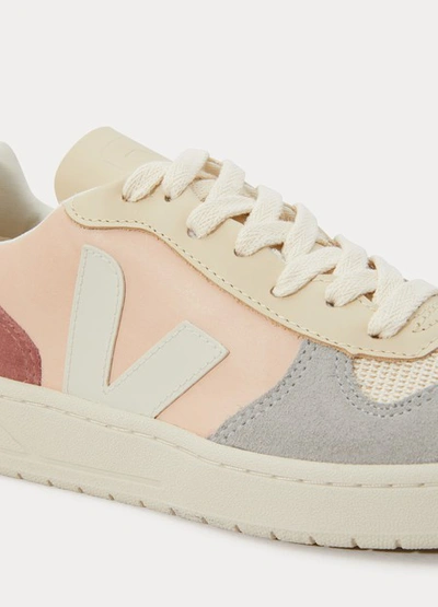 Shop Veja V-10 Tricolor Suede Sneakers In Multico/rose/natural/gris