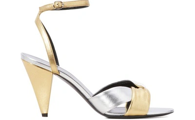 Celine Triangle Heel Twist Open toe Heels In Silver gold ModeSens