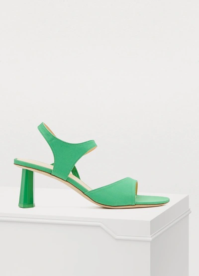 Shop By Far Arden High-heeled Sandals In Green Grosgrain