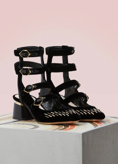 Shop Nicholas Kirkwood Julia Velvet Leather Sandals In Black
