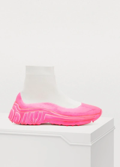 Shop Miu Miu Neon Sock Sneakers In Pink