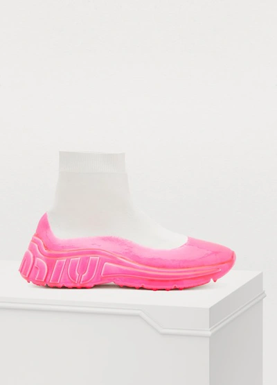 Miu Miu Tech Knit High-top Sneakers In Pink