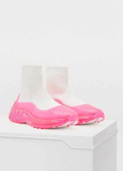 Shop Miu Miu Neon Sock Sneakers In Pink