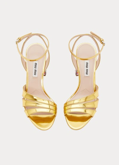 Shop Miu Miu Metallic Sandals In Oro