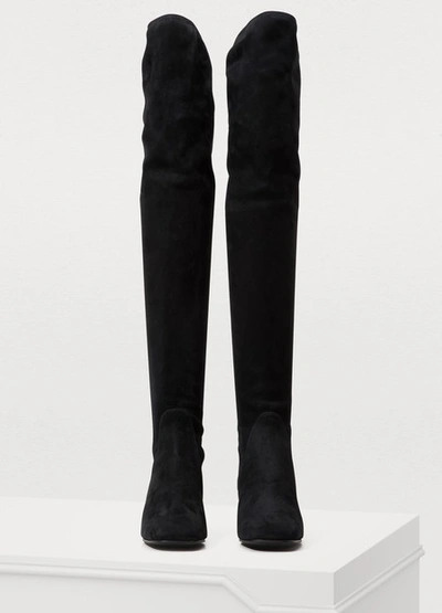 Shop Prada Stretch Thigh-high Boots In Black