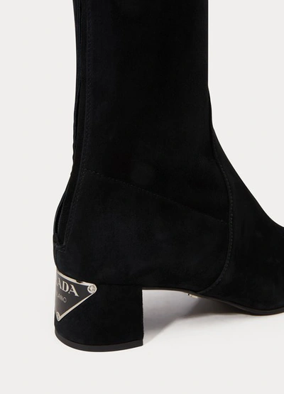 Shop Prada Stretch Thigh-high Boots In Black