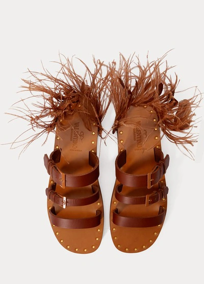 Shop Valentino Garavani Escape Feathers Sandals In Tan