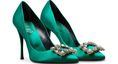 Shop Roger Vivier Flower Strass Pumps In Green