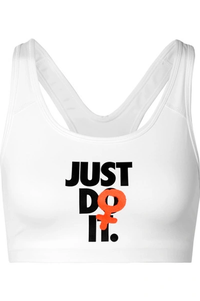 Nike Rebel Swoosh Just Do It Dri-fit Sports Bra In White | ModeSens