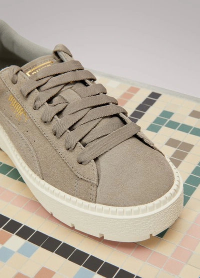 Shop Puma Trace Suede Platform Sneakers In Grey