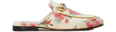 Shop Gucci Princetown Rose Print Leather Slippers In Ivory/multi