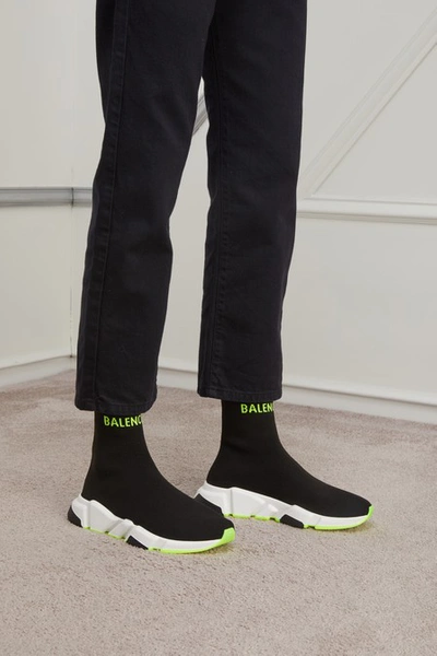 Shop Balenciaga Speed Sneakers In Black / Yellow Fluo