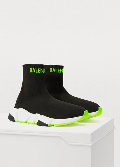 Shop Balenciaga Speed Sneakers In Black / Yellow Fluo