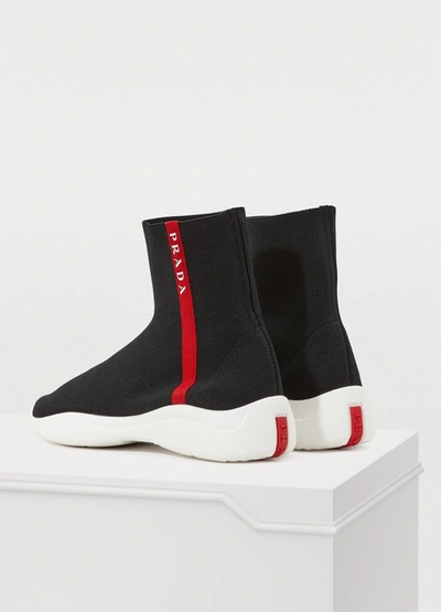 Shop Prada High-top Sneakers In Nero/bianco