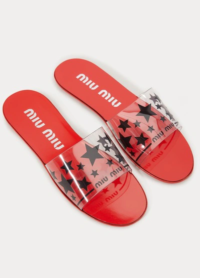 Shop Miu Miu Star Print Mules In Red