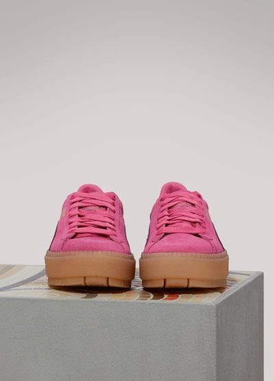 Shop Puma Bi-color Trace Platform Suede Sneakers In Burgundy