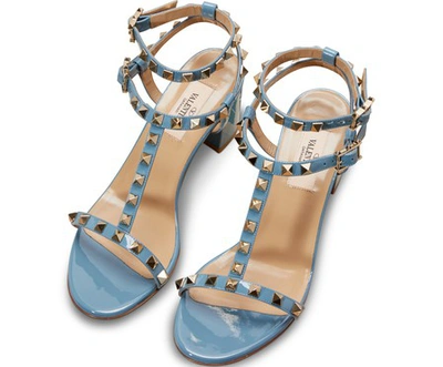 Shop Valentino Gavarani Rockstud Open-toed Sandals In Light Blue