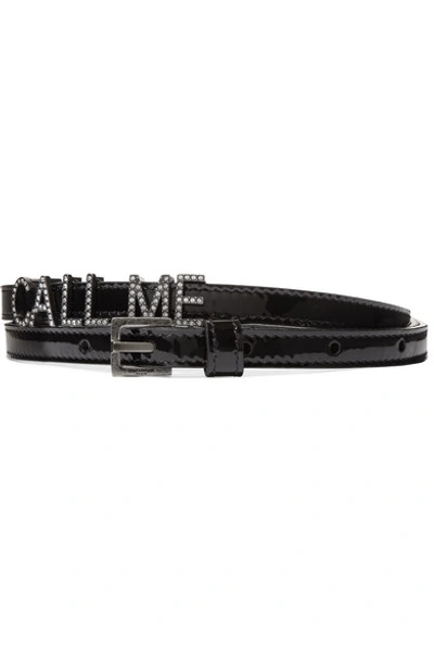 Shop Saint Laurent Call Me Crystal-embellished Patent-leather Belt In Black