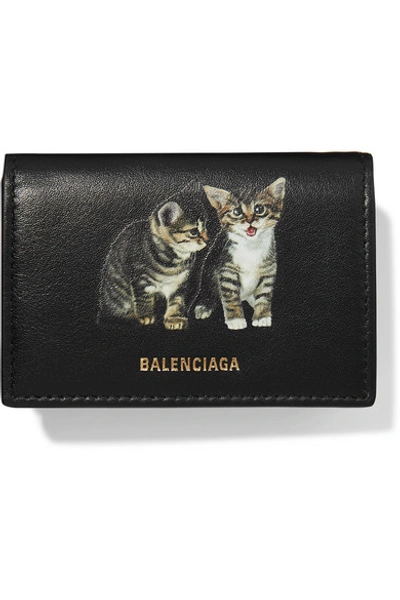 Shop Balenciaga Ville Mini Printed Leather Wallet In Black