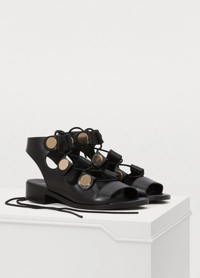 Shop Pierre Hardy High-heeled Gladiator Sandals In Calf-metal Black-gold