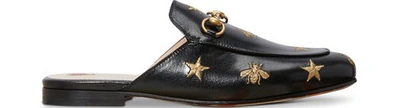 Shop Gucci Princetown Bee Mules In Black