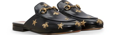 Shop Gucci Princetown Bee Mules In Black