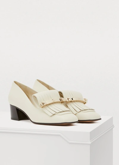 Shop Valentino Gavarani Heeled Loafers In Light Ivory