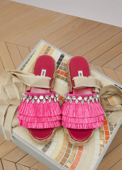 Shop Miu Miu Raffia Sandals In Pink