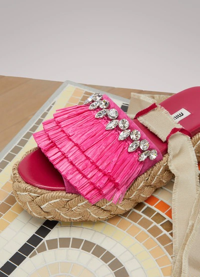 Shop Miu Miu Raffia Sandals In Pink