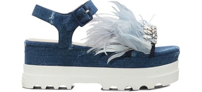 Shop Miu Miu Feathers Sandals In Blue