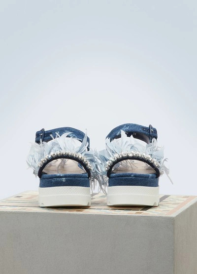 Shop Miu Miu Feathers Sandals In Blue