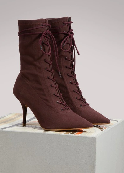 Shop Yeezy Canvas Lace Up Boots In Burgundy