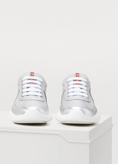 Shop Prada America's Cup Vintage Sneakers In Silver