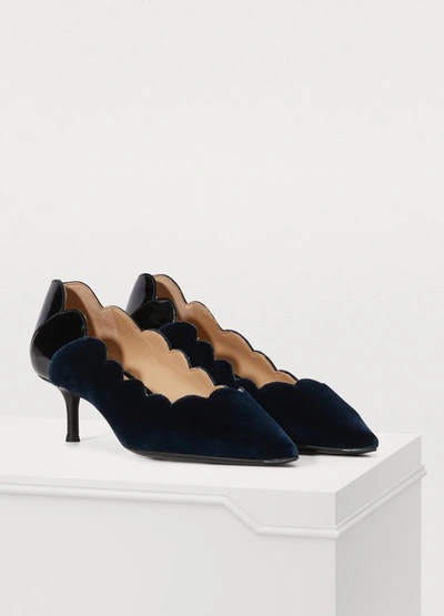 Shop Chloé Leather Pumps In Blue Lagoon