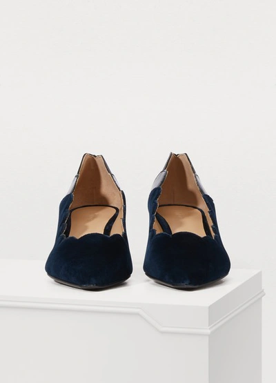 Shop Chloé Leather Pumps In Blue Lagoon