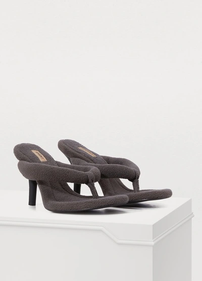 Shop Yeezy Black Fleeced Thong Sandals In Dark Grey