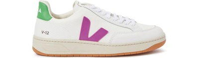 Shop Veja V-12 Trainers In White/ultraviolet/granny