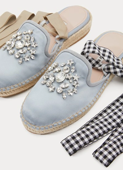 Shop Miu Miu Crystal Espadrilles In Skyblue