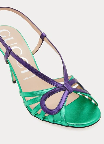 Shop Gucci Metallic Leather Sandals In Jasmine Green/haze