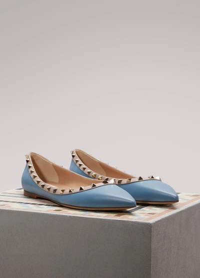 Shop Valentino Gavarani Rockstud Ballet Flats In Light Blue