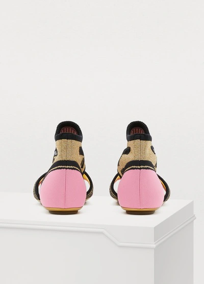 Shop Prada Flat Sandals In Gold/pink/blk