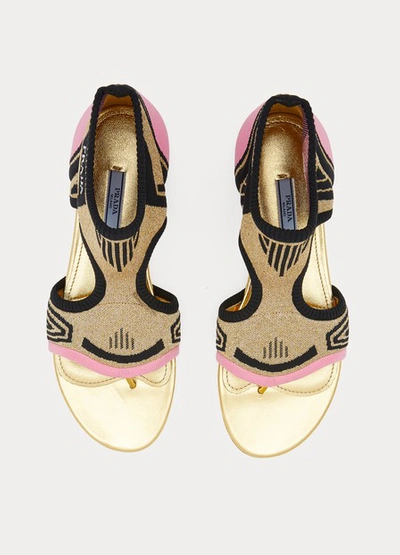 Shop Prada Flat Sandals In Gold/pink/blk