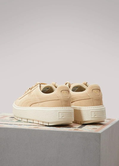 Shop Puma Trace Suede Platform Sneakers In Light Beige