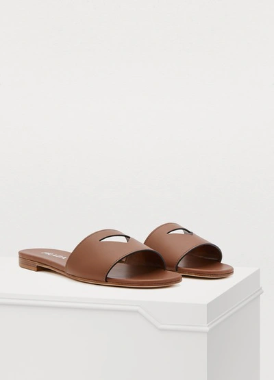 Shop Prada Flat Sandals In Brandy