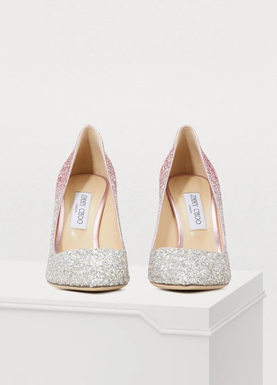 Shop Jimmy Choo Romy 100 Pumps In Platinum/flamingo