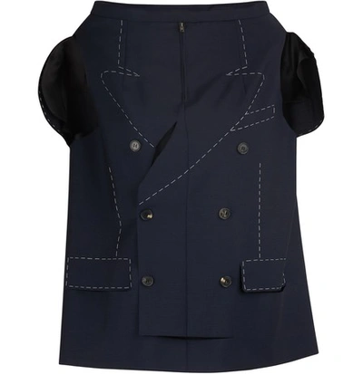 Shop Maison Margiela Long Mohair And Wool Jacket In Navy