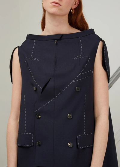 Shop Maison Margiela Long Mohair And Wool Jacket In Navy