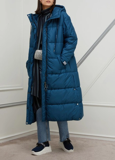 Shop Off-white Long Padded Jacket In Petrol Blue