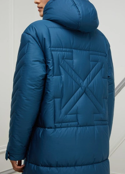 Shop Off-white Long Padded Jacket In Petrol Blue